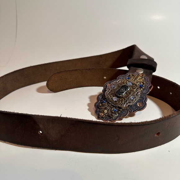 De Lis Couture Jewel Tooled Leather Belt Women’s Size 36 - Picture 7 of 7